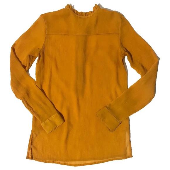 H&M gorgeous ruffled half button chiffon/crepe blouse in marigold/mustard. Sz XS - Picture 11 of 16